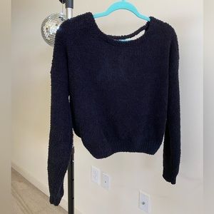 Hollister Size XS black fuzzy open back sweater